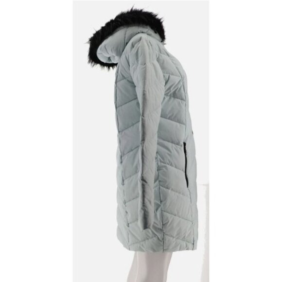 Laurier Stretch Quilted Coat Removable Faux Fur Trim Hood Silver Large - Picture 7 of 8